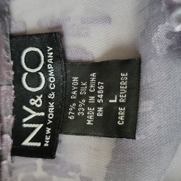 New York & Co Sheer Silk Blend Button-Up Blouse Long Sleeves Purple Gray Large - Picture 7 of 16